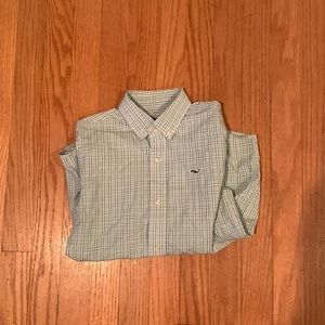 Green, Blue, and White Vineyard Vines button down dress shirt. Great condition
